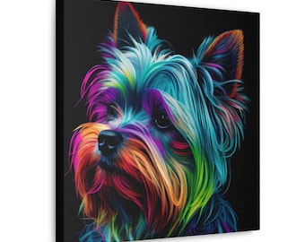 Abstract Colorful Neon Yorkshire Terrier Painting on Canvas