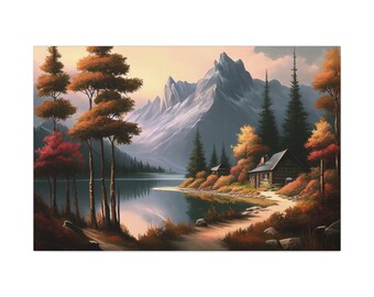 Mountain Forest Landscape Canvas Print, Mountain Wall Art Painting, Mountain Forest Poster