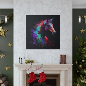 Abstract Colorful Horse Painting on Canvas, Stallion Wall Art, Horse Wall Decor image 5