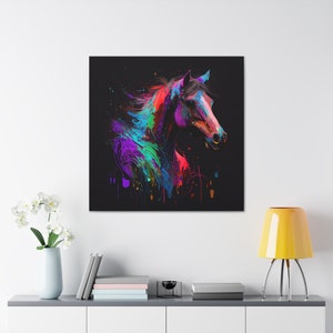 Abstract Colorful Horse Painting on Canvas, Stallion Wall Art, Horse Wall Decor image 3