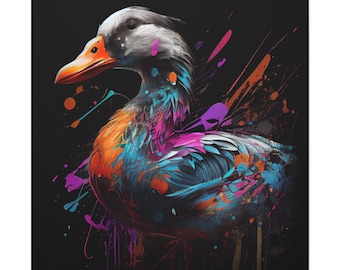 Abstract Colorful Duck Painting on Canvas, Duck Wall Art, Duck Wall Decor