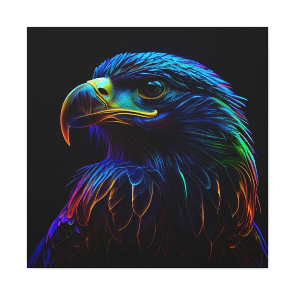 Colorful Neon Bald Eagle Painting on Canvas, Eagle Wall Art, Eagle Poster Wall Decor