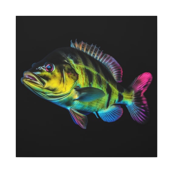 Buy Colorful Neon Bass Painting on Canvas, Fish Wall Art, Bass Poster Wall  Decor Online in India 