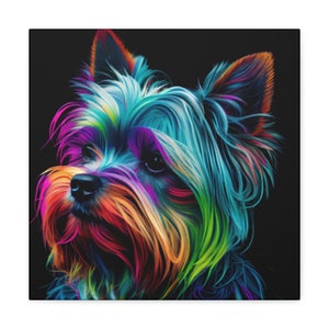Abstract Colorful Neon Yorkshire Terrier Painting on Canvas, Yorkshire Terrier Wall Art, Yorkshire Terrier Poster Wall Decor