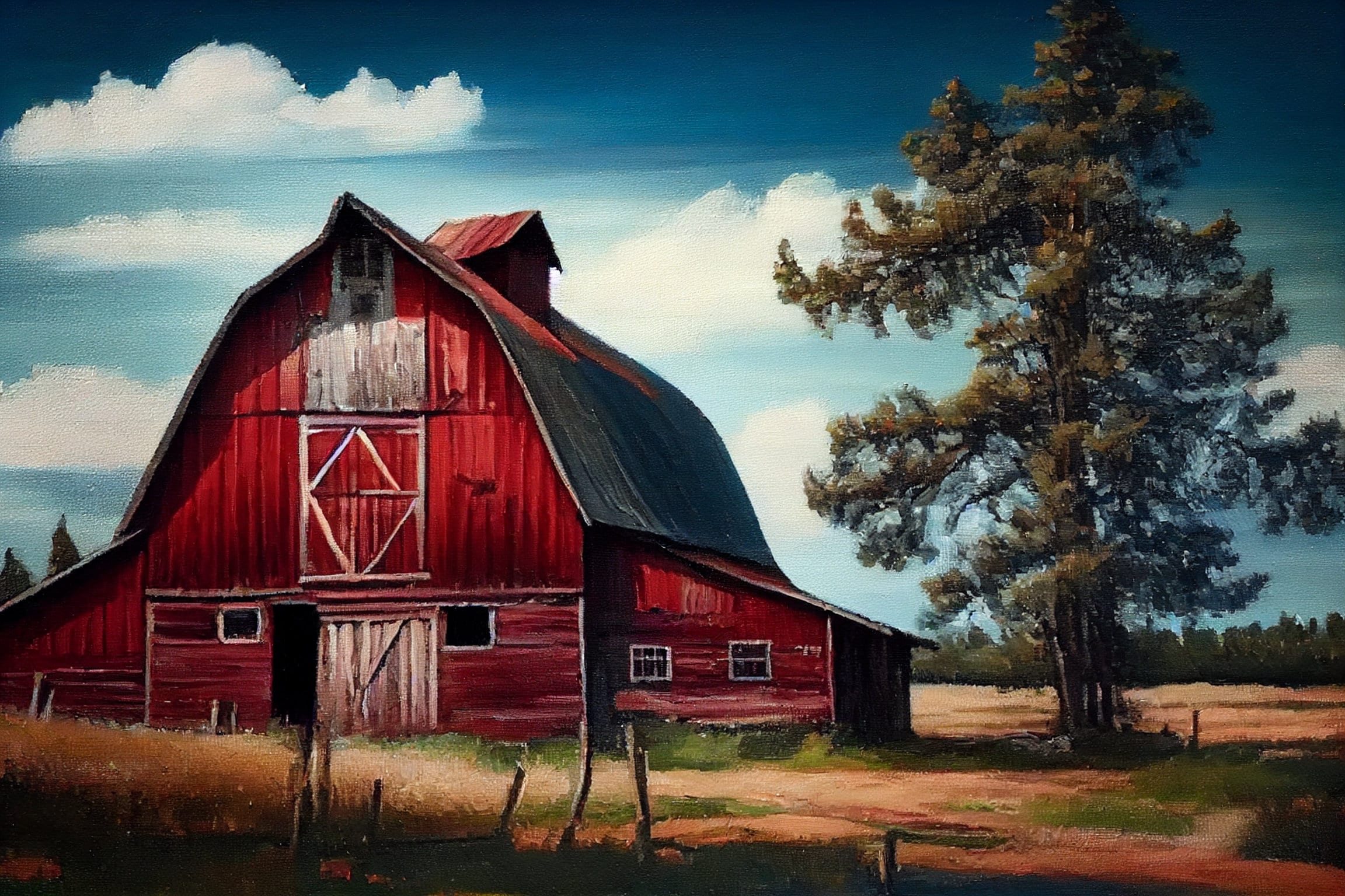 Printable Rustic Red Barn Oilpainting, Country Wall Art Digital ...