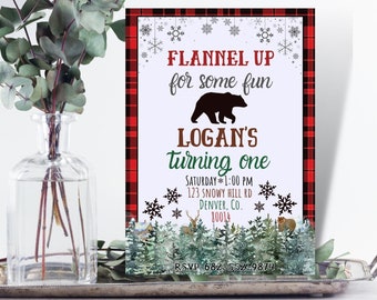 Flannel birthday, winter birthday, boy birthday, birthday invitation, digital inviation, template, plaid birthday, instant download, invite