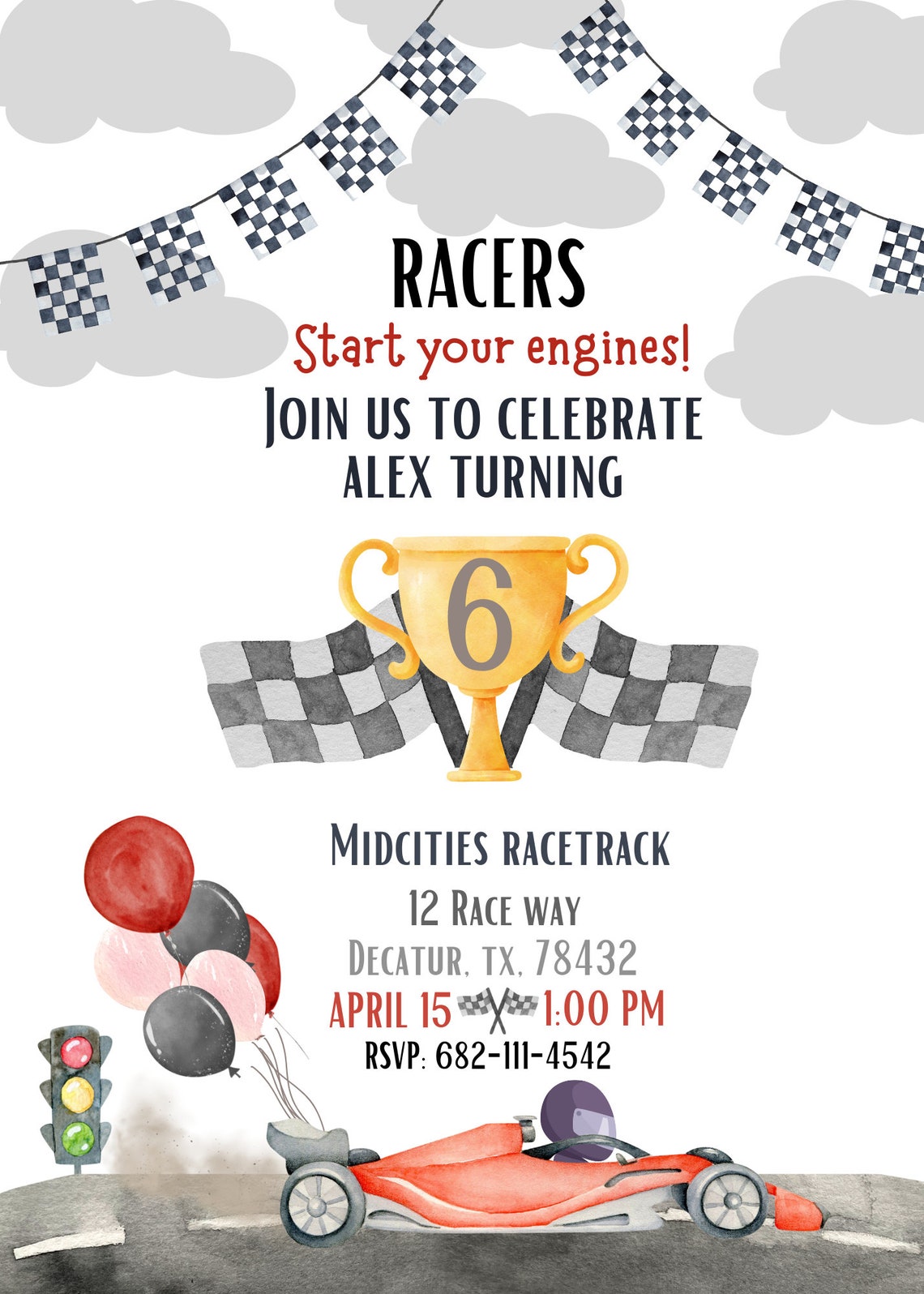 Racecar Birthday Invitation, Race Invitation, Racecar Birthday, Digital ...