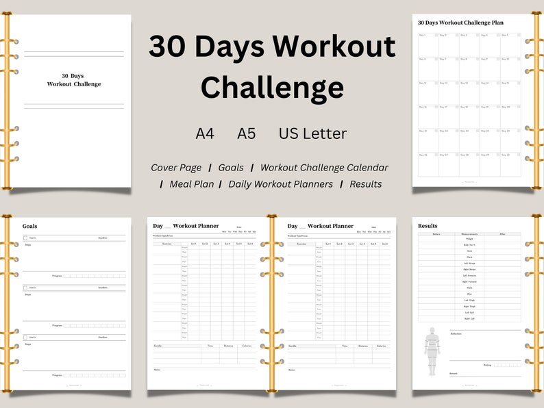 30 Days Workout Challenge Printable Fitness Planners Workout - Etsy