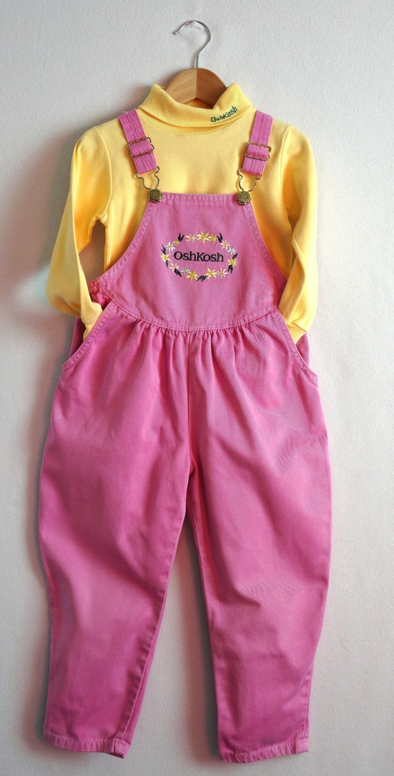 Vintage Oshkosh Pink Overalls and Yellow Coordinating Shirt Set