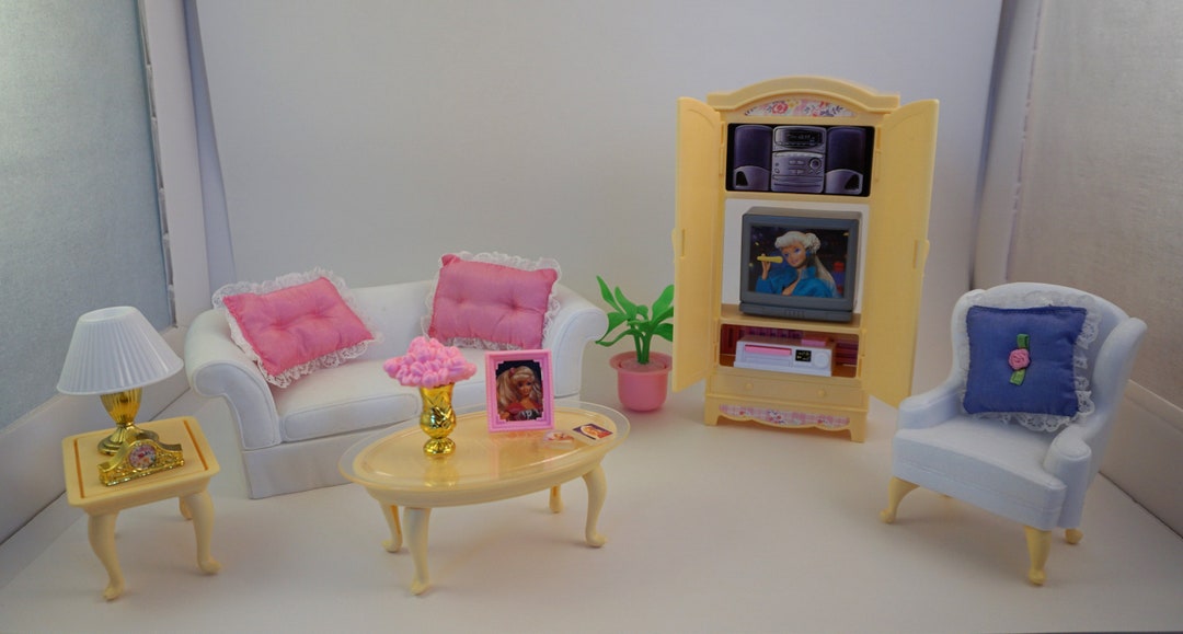 1996 Vintage Barbie Folding Pretty House Complete Living Room Etsy