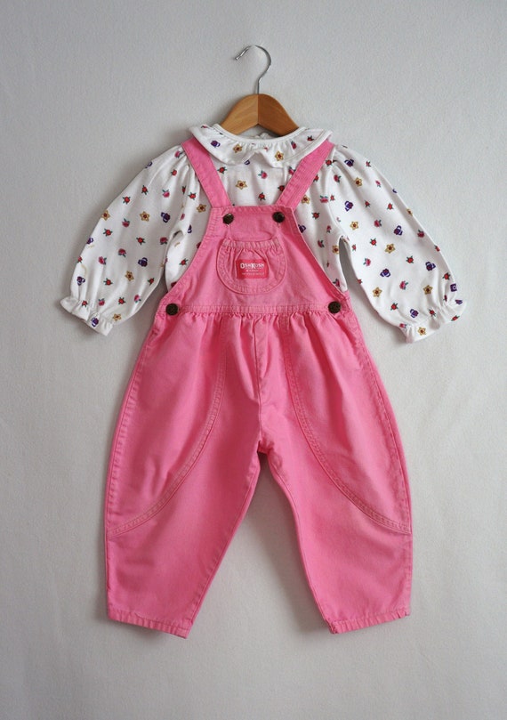 Vintage OshKosh Pink Overalls and Coordinating Sh… - image 1