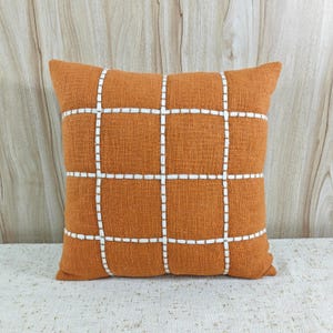 Rust & Ivory Abstract Throw Pillow Cases, Hand Embroidered Textured Boho Decorative Cushion Cover, Handmade Sofa Cushions