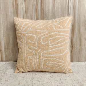 Cuscini astratti bianchi beige, federa per cuscino decorativa Boho con texture completamente ricamata, cuscini Boho, fodera per cuscino giallo crema