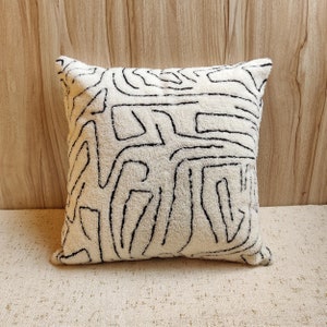 Ivoorzwarte abstracte kussens, volledig geborduurde textuur boho decoratieve sierkussensloop, bohokussens, accentkussens