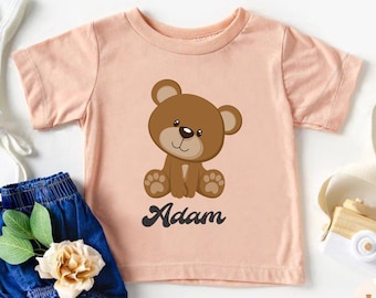 Bear Custom Peuter Shirt, Cute Bear Kids Shirt, Animal Kids Tee, Aangepaste naam Peuter Shirt, Gepersonaliseerde Natural Kids Shirt, Baby Romper