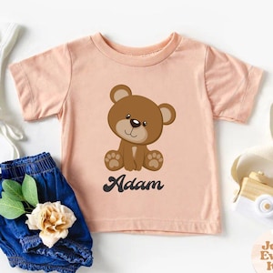 Bear Custom Toddler Shirt, Cute Bear Kids Shirt, Animal Kids Tee, Custom Name Toddler Shirt, Personalized Natural Kids Shirt, Baby Bodysuit