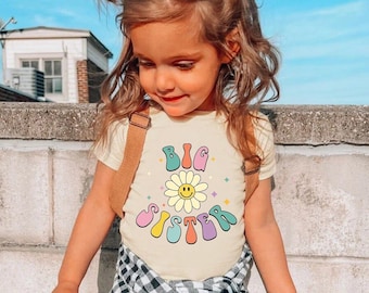 Camicia per bambini Big Sister, Camicia per annuncio di gravidanza retrò per bambini, Fratello neonato naturale, Camicia per rivelare la gravidanza, T-shirt per bambini floreale Boho