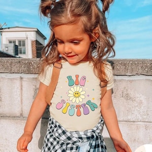 Große Schwester Kleinkind Shirt, Retro Kinder Schwangerschaft Ankündigung Shirt, Sibling Natural Säugling, Schwangerschaft offenbaren Shirt, Boho Blumen Kinder T-Shirt
