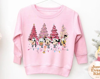 Pink Toddler Christmas Sweater, Kids Christmas Sweatshirt, Pink Tree Christmas Sweater, Mickey And Friends Sweater, Todder Christmas Sweater