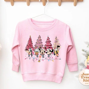 Roze peuter kersttrui, kinder kerstsweater, roze boom kersttrui, Mickey en vrienden trui, Todder kersttrui