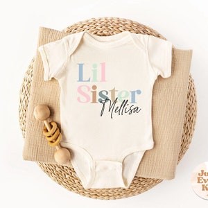 Lil Sister Custom Name Bodysuit, Gift for Baby, New Baby Gift, Gift for Sister, New Big Sister Gift, Custom Name Baby Bodysuit, Personalized