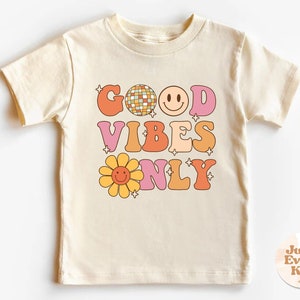 T-shirt pour tout-petit, t-shirt rétro pour enfant Only Good Vibes, t-shirt naturel rétro pour bébé, tout-petit et jeune, t-shirt d'été naturel pour tout-petit, chemise enfant rétro