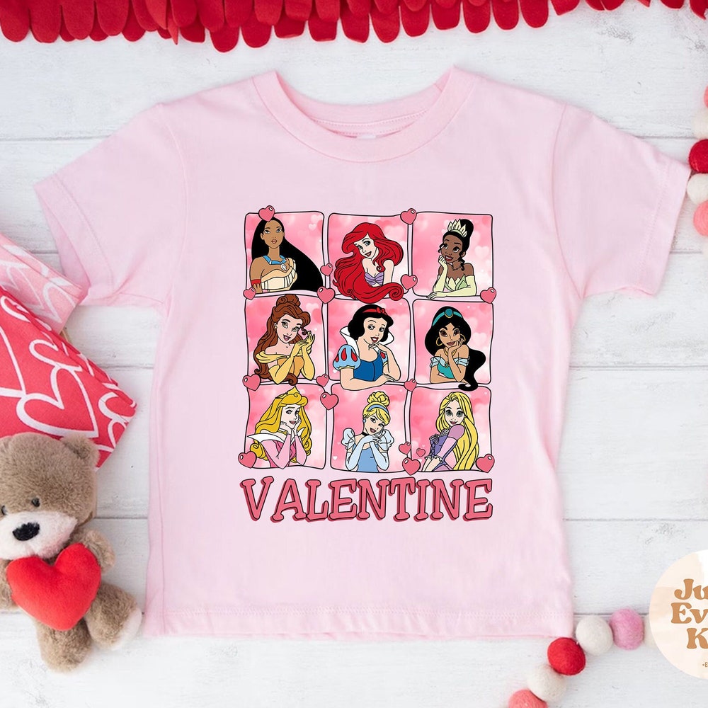 Disney Princess Valentines Day Kid Shirt, Disney Valentines Day Toddler Tee, Valentine'S Day Kids Shirt, Pink Toddler Girl Shirt Bespoketshirt
