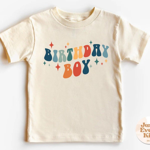 Chemise enfant garçon anniversaire, anniversaire garçon naturel bébé, chemise anniversaire garçons lettres ondulées, t-shirt naturel arc-en-ciel pour tout-petit, chemise enfant rétro