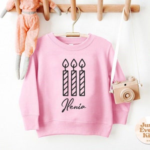 Custom Birthday Toddler Sweatshirt, Personalized Name Birthday T-Shirt, Candles Birthday Toddler Sweatshirt, First Birthday, Second Birthday