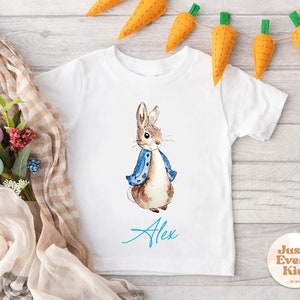 Chemise nom personnalisé lapin pour garçons, cadeau personnalisé lapin de Pâques pour garçon, t-shirt personnalisé pour tout-petit garçon Peter Rabbit, t-shirt drôle de Pâques pour enfants, cadeau pour garçons