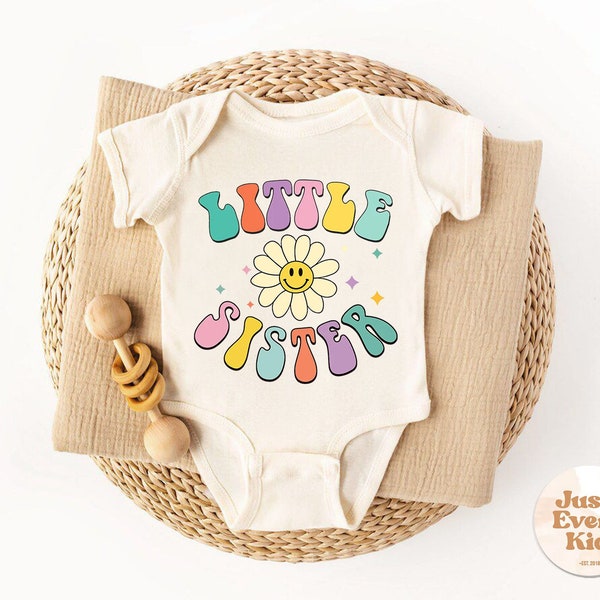 Kleine Schwester Bodysuit, Retro kleine Schwester Kleinkind Shirt, Smiley Blume Geschwister Shirt, natürliche kleine Schwester Kleinkind T-Shirt, Lil Sis