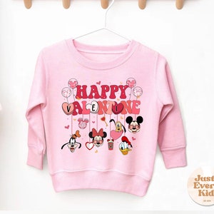Valentine Disney Sweater, Valentines Day Kids Sweatshirt, Toddler Girl Valentine's Day Outfit, Mickey And Friends Christmas Sweatshirt
