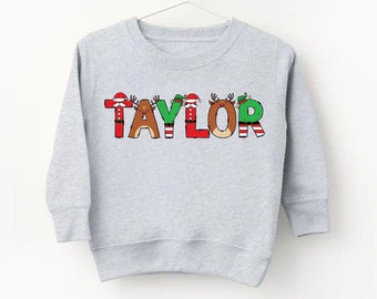 Sudadera personalizada con nombre de Navidad para niños, sudaderas para niños pequeños, suéter navideño personalizado, nombre personalizado, suéter de Navidad para niños