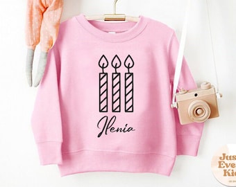 Custom Birthday Toddler Sweatshirt, Personalized Name Birthday T-Shirt, Candles Birthday Toddler Sweatshirt, First Birthday, Second Birthday