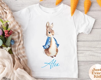 Chemise nom personnalisé lapin pour garçons, cadeau personnalisé lapin de Pâques pour garçon, t-shirt personnalisé pour tout-petit garçon Peter Rabbit, t-shirt drôle de Pâques pour enfants, cadeau pour garçons