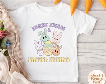 Chemise bisous de lapin et voeux de Pâques, t-shirt printemps pour enfant, chemise pour tout-petit de Pâques, t-shirt de Pâques pour enfant, t-shirt naturel pour tout-petit lapin de Pâques, chemise de Pâques