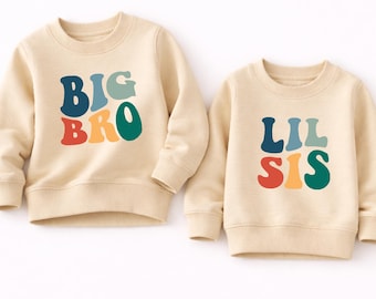 Big Bro Big Sis Lil Bro Lil Sis passende Geschwister Sweatshirt, Retro Bruder Schwester Pullover, Familienankündigung Outfit