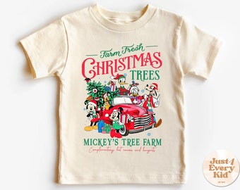 Camicia natalizia con topo e amici della fattoria degli alberi, camicia natalizia per bambini, maglietta natalizia di Topolino, camicia natalizia di Topolino e amici, camicia per bambini