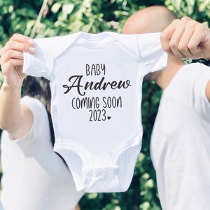 Personalized Announcement Bodysuit, Vintage Bodysuit, Natural Coming Soon Body, Pregnancy Announcement Name Baby Bodysuit, Coming Soon Baby