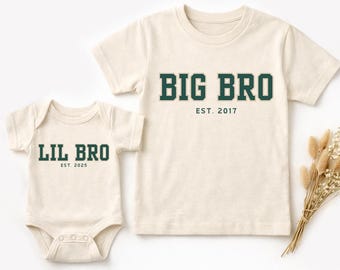 Set bijpassende shirts Big Bro Lil Bro – outfit aankondiging broer/zus, babyromper en kindershirt, bijpassende outfits broer VS