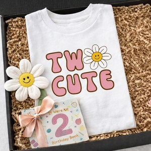 Two Cute Birthday Shirt, Girls Birthday Tee, Second Birthday Girl Natural Shirt, Two Year Old Birthday Tee, 2nd Birthday Toddler Girls Shirt image 3