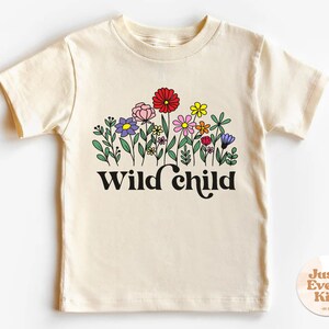 Wild Child Kids Retro T-Shirt, Girls Retro Wildflower Tee, Boho Wild And Free Natural Toddler Shirt, Retro Natural Infant, Flower Girl Shirt
