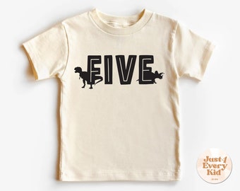 Chemise enfant 5e anniversaire, chemise anniversaire cinq enfants, tee-shirt enfant naturel cinquième anniversaire, chemise enfant dinosaures, chemise anniversaire dinosaure