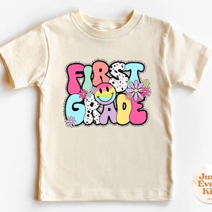 Hello 1st Grade Tee, Retro First Day Of First Grade Kids Shirt, Back to School Natural Shirt, First Grade Boho Kids Shirt, Toddler T-shirt