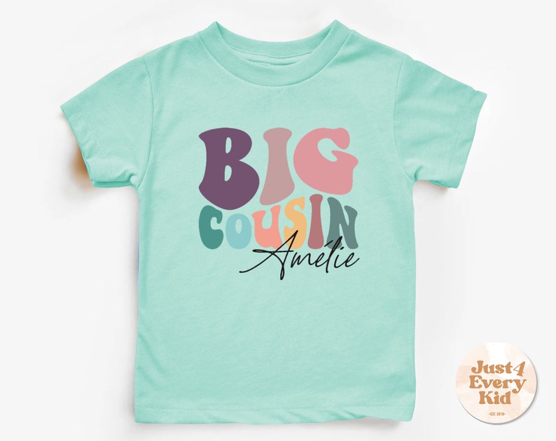 Chemise ras du cou cousine personnalisée, chemise pour tout-petit grand cousin, chemise avec nom, t-shirts personnalisés grand cousin, t-shirt naturel pour tout-petit cousin mignon image 4