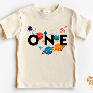 One Derful Geburtstag Shirt - Weltall Thema 1st Birthday Outfit - Galaxy Kleinkind T-Shirt - Bio Baby Shirt - Geburtstagsgeschenk für einen Jungen