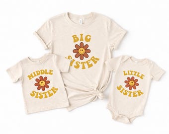 Maglietta per la sorella maggiore, maglietta per la sorella di mezzo, body per la sorella minore, completo coordinato per fratelli e sorelle, magliette floreali per bambini, set regalo per sorelle