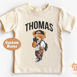 Chemise bébé avec nom personnalisé, Chemise naturelle enfant personnalisée, Body garçon, T-shirts naturels pour tout-petit, Chemise selfie ours en peluche, Chemise bébé personnalisée