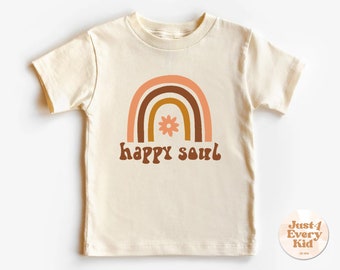 T-shirt rétro pour enfants Happy Little Soul, corps Happy Soul, jolie chemise bohème pour enfants, bébé naturel rétro, t-shirt naturel pour tout-petits Happy Soul, t-shirt Boho