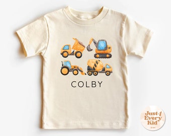 Camiseta de construcción personalizada, camiseta para niño con nombre personalizado, camiseta natural personalizada para niño, camiseta para niño con zona de construcción, camiseta para niño con camiones
